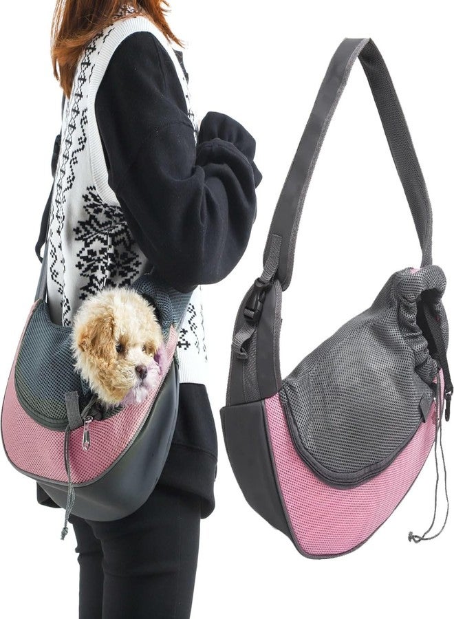 Gavpepy Pet Dog Sling Carrier Puppy Pet Slings Bag for Small Dogs Cats Satchel Carriers Breathable Mesh Hand Free with Adjustable Strap Doggie Crossbody for Outdoor Travel (Pink, Large 5-12 lbs)